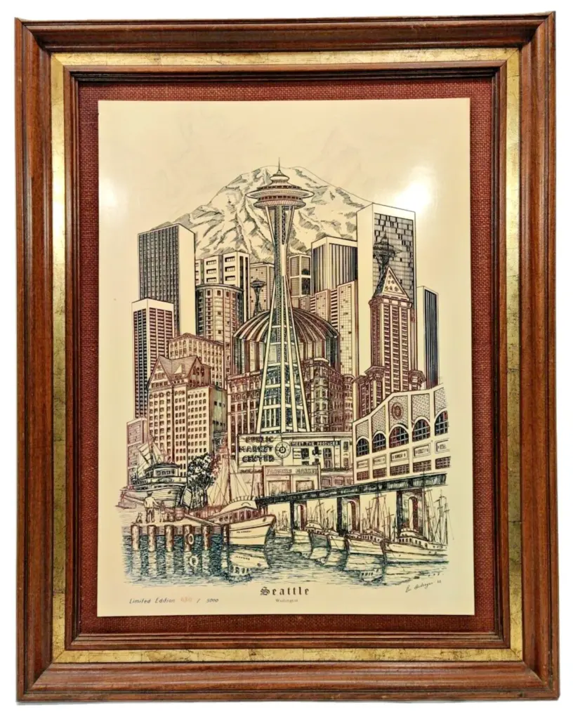 Vintage 1982 Seattle Limited Edition Alabaster Etching by Eugene Andreyev
